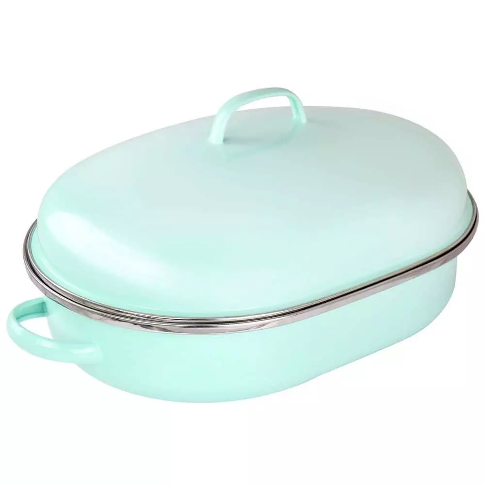 18 in. 8 qt. Martha Blue Enamel on Steel Oval Roasting Pan with Rack and Lid by MARTHA STEWART 4 18 in. 8 qt. Martha Blue Enamel on Steel Oval Roasting Pan with Rack and Lid by MARTHA STEWART - Image 2