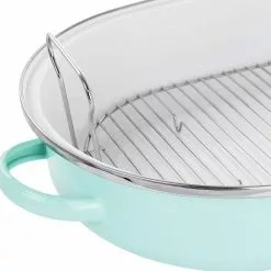 18 in. 8 qt. Martha Blue Enamel on Steel Oval Roasting Pan with Rack and Lid by MARTHA STEWART 14 18 in. 8 qt. Martha Blue Enamel on Steel Oval Roasting Pan with Rack and Lid by MARTHA STEWART -Cookware Sales Shop blue roasting pans 985118779m fa 1000