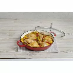 3.5 qt. Cast Iron Braiser with Glass Lid by MasterPRO 13 3.5 qt. Cast Iron Braiser with Glass Lid by MasterPRO -Cookware Sales Shop braisers mpus16322red fa 1000