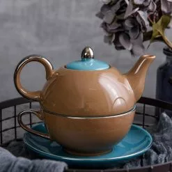 1-Piece Porcelain Teapot Brown Tea Pot Teacup and Saucer Set by Artvigor 10 1-Piece Porcelain Teapot Brown Tea Pot Teacup and Saucer Set by Artvigor -Cookware Sales Shop brown artvigor tea kettles art cc011 1f 1000