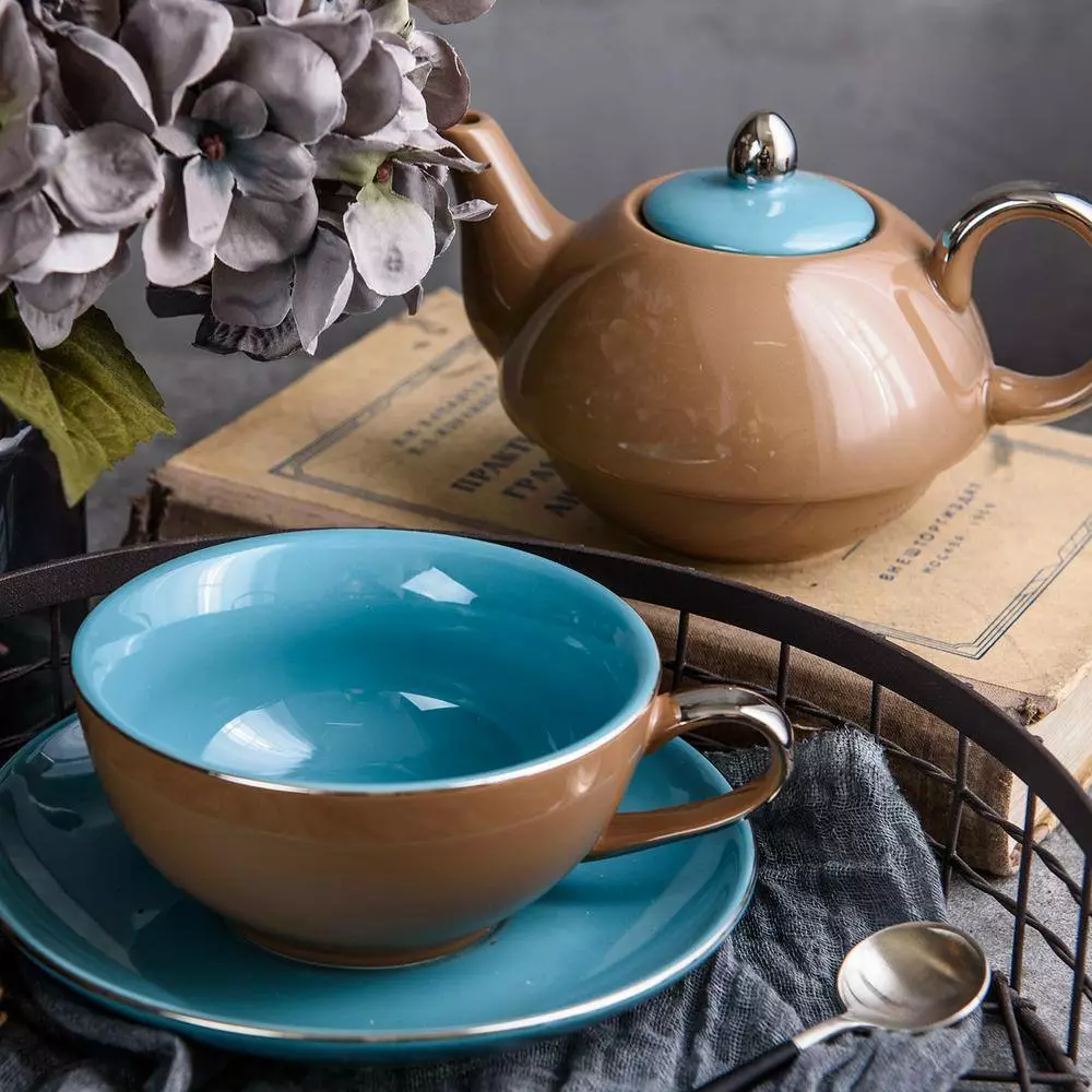 1-Piece Porcelain Teapot Brown Tea Pot Teacup and Saucer Set by Artvigor 8 1-Piece Porcelain Teapot Brown Tea Pot Teacup and Saucer Set by Artvigor - Image 6