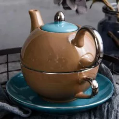 1-Piece Porcelain Teapot Brown Tea Pot Teacup and Saucer Set by Artvigor 12 1-Piece Porcelain Teapot Brown Tea Pot Teacup and Saucer Set by Artvigor -Cookware Sales Shop brown artvigor tea kettles art cc011 fa 1000
