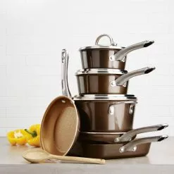 Ayesha Home Collection Porcelain Enamel Nonstick Cookware Set, 10-Piece, Brown Sugar by Ayesha Curry -Cookware Sales Shop brown sugar ayesha curry pot pan sets 10779 44 1000