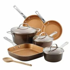Ayesha Home Collection Porcelain Enamel Nonstick Cookware Set, 10-Piece, Brown Sugar by Ayesha Curry