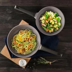 2-Piece Gastro Titanium Durable Cast Aluminum Fry Pan Set by MasterPRO 13 2-Piece Gastro Titanium Durable Cast Aluminum Fry Pan Set by MasterPRO -Cookware Sales Shop brown woks stir fry pans mpus14022brn 66 1000