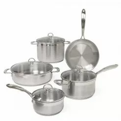 Induction 21 Steel 9-Piece Stainless Steel Cookware Set in Brushed Stainless Steel by Chantal -Cookware Sales Shop brushed stainless steel chantal pot pan sets slin 9 44 1000