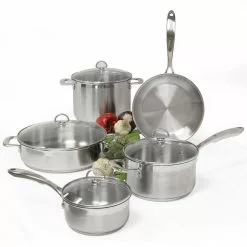 Induction 21 Steel 9-Piece Stainless Steel Cookware Set in Brushed Stainless Steel by Chantal -Cookware Sales Shop brushed stainless steel chantal pot pan sets slin 9 4f 1000