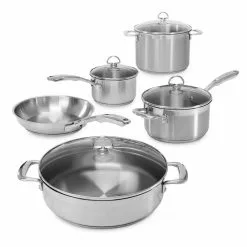 Induction 21 Steel 9-Piece Stainless Steel Cookware Set in Brushed Stainless Steel by Chantal