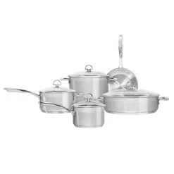 Induction 21 Steel 9-Piece Stainless Steel Cookware Set in Brushed Stainless Steel by Chantal -Cookware Sales Shop brushed stainless steel chantal pot pan sets slin 9 76 1000