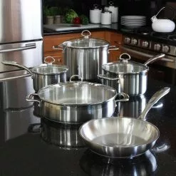 Induction 21 Steel 9-Piece Stainless Steel Cookware Set in Brushed Stainless Steel by Chantal -Cookware Sales Shop brushed stainless steel chantal pot pan sets slin 9 fa 1000