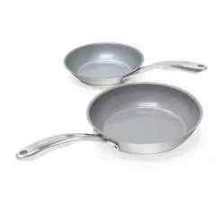Induction 21 Steel 2-Piece Stainless Steel Ceramic Nonstick Frying Pan Set in Brushed Stainless Steel by Chantal