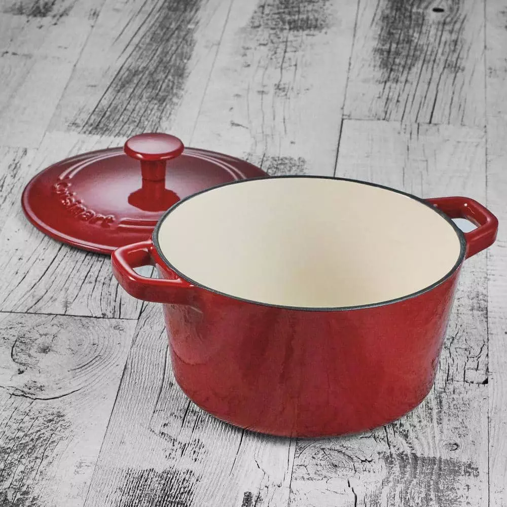 Chef's Classic 3 qt. Oval Cast Iron Dutch Oven in Cardinal Red with Lid by Cuisinart 5 Chef's Classic 3 qt. Oval Cast Iron Dutch Oven in Cardinal Red with Lid by Cuisinart - Image 3