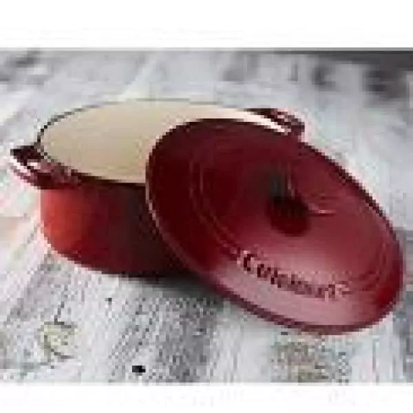 Chef's Classic 5.5 qt. Oval Cast Iron Dutch Oven in Cardinal Red with Lid by Cuisinart 6 Chef's Classic 5.5 qt. Oval Cast Iron Dutch Oven in Cardinal Red with Lid by Cuisinart - Image 4