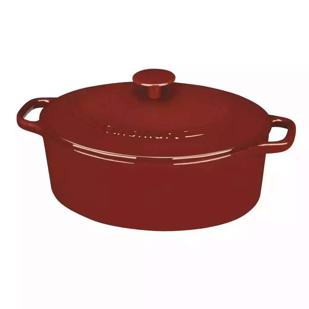 Chef's Classic 5.5 qt. Oval Cast Iron Dutch Oven in Cardinal Red with Lid by Cuisinart 3 Chef's Classic 5.5 qt. Oval Cast Iron Dutch Oven in Cardinal Red with Lid by Cuisinart