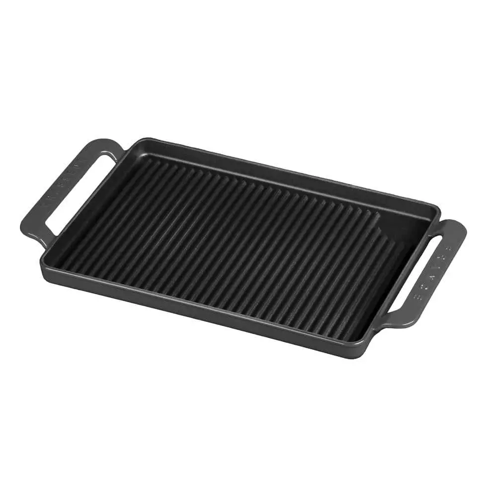 French Enameled 9.75 in. Cast Iron Grill Pan in Caviar Grey by Chasseur 3 French Enameled 9.75 in. Cast Iron Grill Pan in Caviar Grey by Chasseur