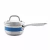 Stripes 1 qt. Stainless Steel Sauce Pan in Brushed Stainless Steel with Glass Lid and Blue Cove Band by Chantal 1 Stripes 1 qt. Stainless Steel Sauce Pan in Brushed Stainless Steel with Glass Lid and Blue Cove Band by Chantal -Cookware Sales Shop chantal sauce pans slhx35 140 bc 64 1000