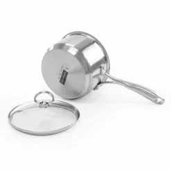 Induction 21 Steel 2 qt. Stainless Steel Sauce Pan in Brushed Stainless Steel with Glass Lid by Chantal -Cookware Sales Shop chantal sauce pans slin35 162 1f 1000