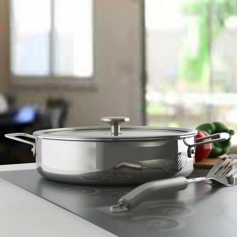 3.Clad Tri-Ply 5 qt. Stainless Steel Saute Pan in Polished Stainless Steel with Glass Lid by Chantal 4 3.Clad Tri-Ply 5 qt. Stainless Steel Saute Pan in Polished Stainless Steel with Glass Lid by Chantal - Image 2