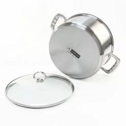 Induction 21 Steel 6 qt. Round Stainless Steel Casserole Dish in Brushed Stainless Steel with Glass Lid by Chantal -Cookware Sales Shop chantal stock pots slin32 240 1f 1000