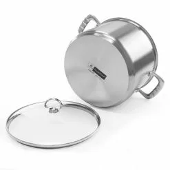 Induction 21 Steel 8 qt. Stainless Steel Stock Pot in Brushed Stainless Steel with Glass Lid by Chantal 11 Induction 21 Steel 8 qt. Stainless Steel Stock Pot in Brushed Stainless Steel with Glass Lid by Chantal -Cookware Sales Shop chantal stock pots slin33 240 1f 1000
