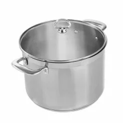 Induction 21 Steel 8 qt. Stainless Steel Stock Pot in Brushed Stainless Steel with Glass Lid by Chantal