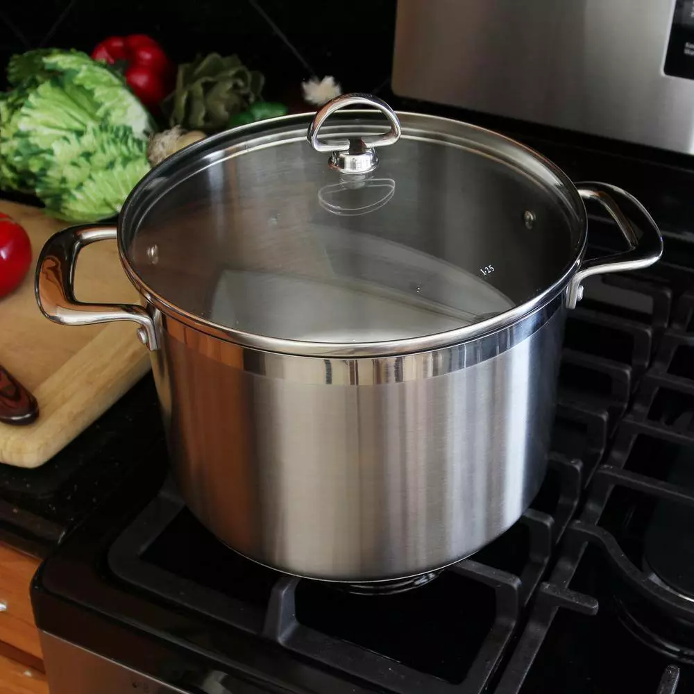 Induction 21 Steel 8 qt. Stainless Steel Stock Pot in Brushed Stainless Steel with Glass Lid by Chantal 4 Induction 21 Steel 8 qt. Stainless Steel Stock Pot in Brushed Stainless Steel with Glass Lid by Chantal - Image 2