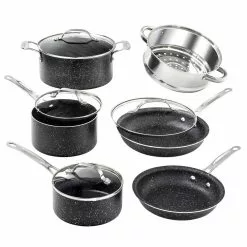 10-Piece Aluminum Ultra-Durable Non-Stick Diamond Infused Cookware Set with Glass Lids by GRANITESTONE