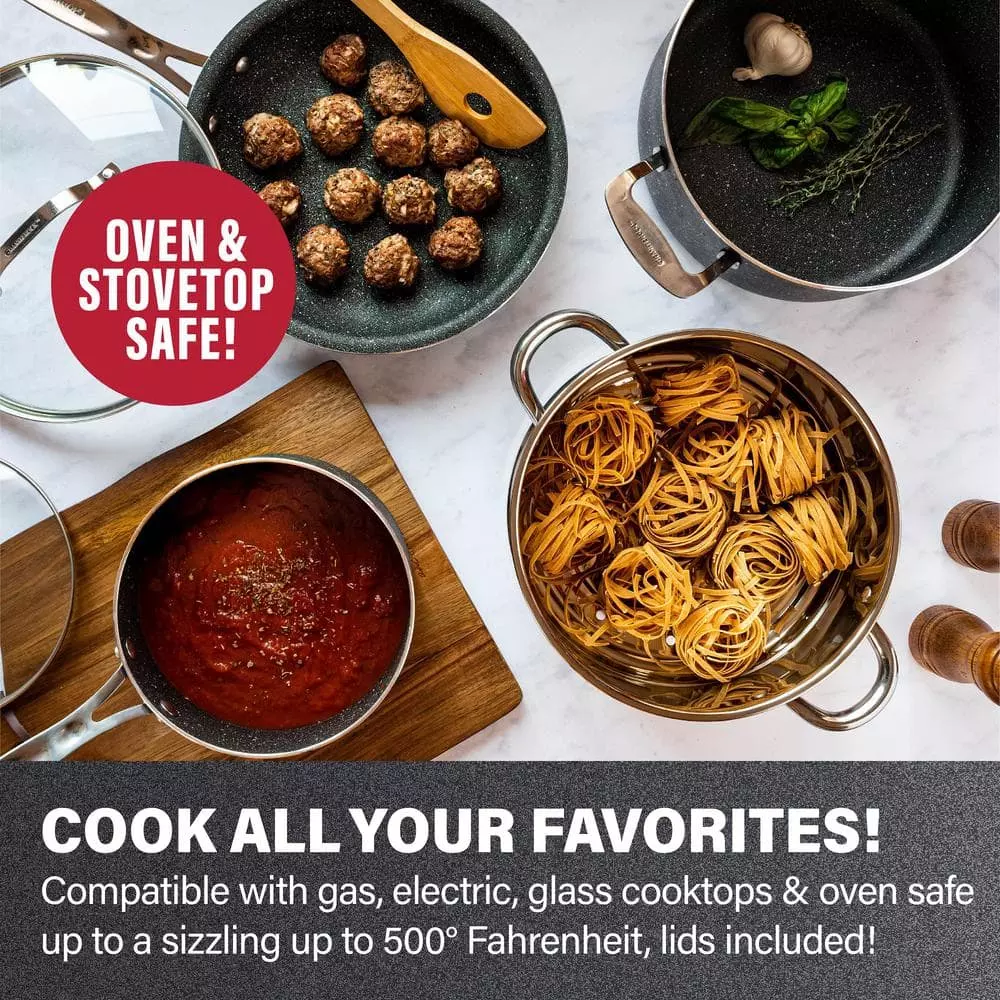 10-Piece Aluminum Ultra-Durable Non-Stick Diamond Infused Cookware Set with Glass Lids by GRANITESTONE 9 10-Piece Aluminum Ultra-Durable Non-Stick Diamond Infused Cookware Set with Glass Lids by GRANITESTONE - Image 7