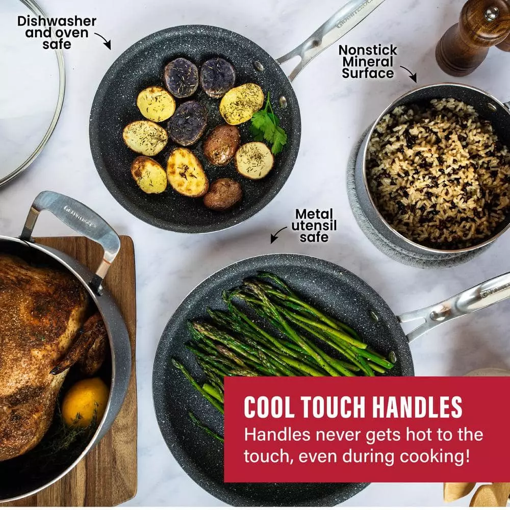 10-Piece Aluminum Ultra-Durable Non-Stick Diamond Infused Cookware Set with Glass Lids by GRANITESTONE 8 10-Piece Aluminum Ultra-Durable Non-Stick Diamond Infused Cookware Set with Glass Lids by GRANITESTONE - Image 6