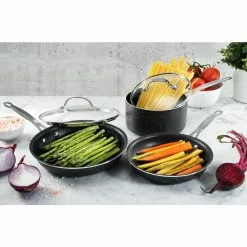 5-Piece Aluminum Ultra-Durable Non-Stick Diamond Infused Cookware Set with Glass Lids by GRANITESTONE 10 5-Piece Aluminum Ultra-Durable Non-Stick Diamond Infused Cookware Set with Glass Lids by GRANITESTONE -Cookware Sales Shop charcoal granitestone pot pan sets 2255 4f 1000