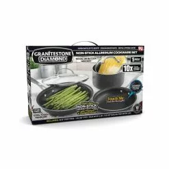 5-Piece Aluminum Ultra-Durable Non-Stick Diamond Infused Cookware Set with Glass Lids by GRANITESTONE 11 5-Piece Aluminum Ultra-Durable Non-Stick Diamond Infused Cookware Set with Glass Lids by GRANITESTONE -Cookware Sales Shop charcoal granitestone pot pan sets 2255 d4 1000