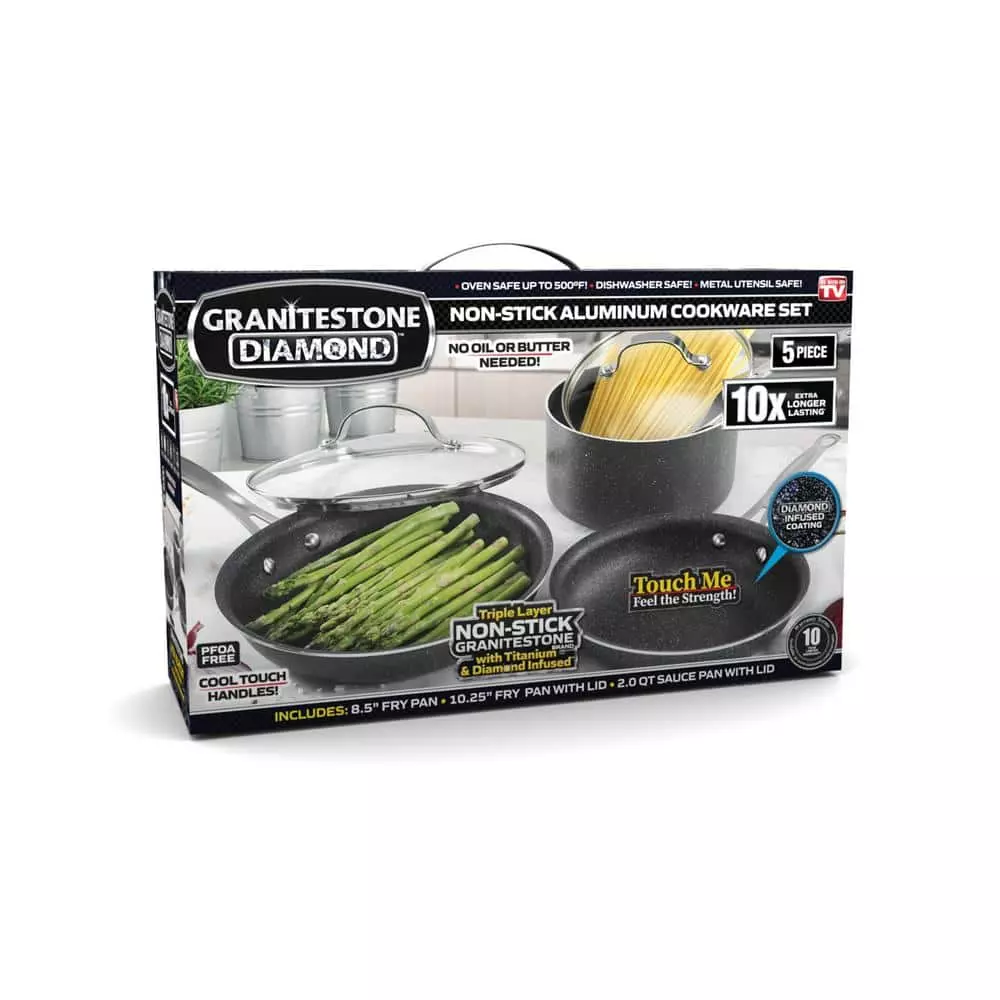 5-Piece Aluminum Ultra-Durable Non-Stick Diamond Infused Cookware Set with Glass Lids by GRANITESTONE 7 5-Piece Aluminum Ultra-Durable Non-Stick Diamond Infused Cookware Set with Glass Lids by GRANITESTONE - Image 5