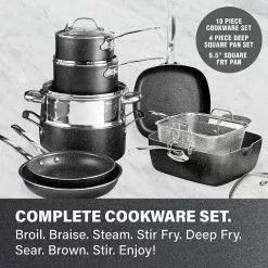 20-Piece Aluminum Ultra-Durable Non-Stick Diamond Infused Cookware and Bakeware Set by GRANITESTONE 18 20-Piece Aluminum Ultra-Durable Non-Stick Diamond Infused Cookware and Bakeware Set by GRANITESTONE -Cookware Sales Shop charcoal granitestone pot pan sets 7081 44 1000