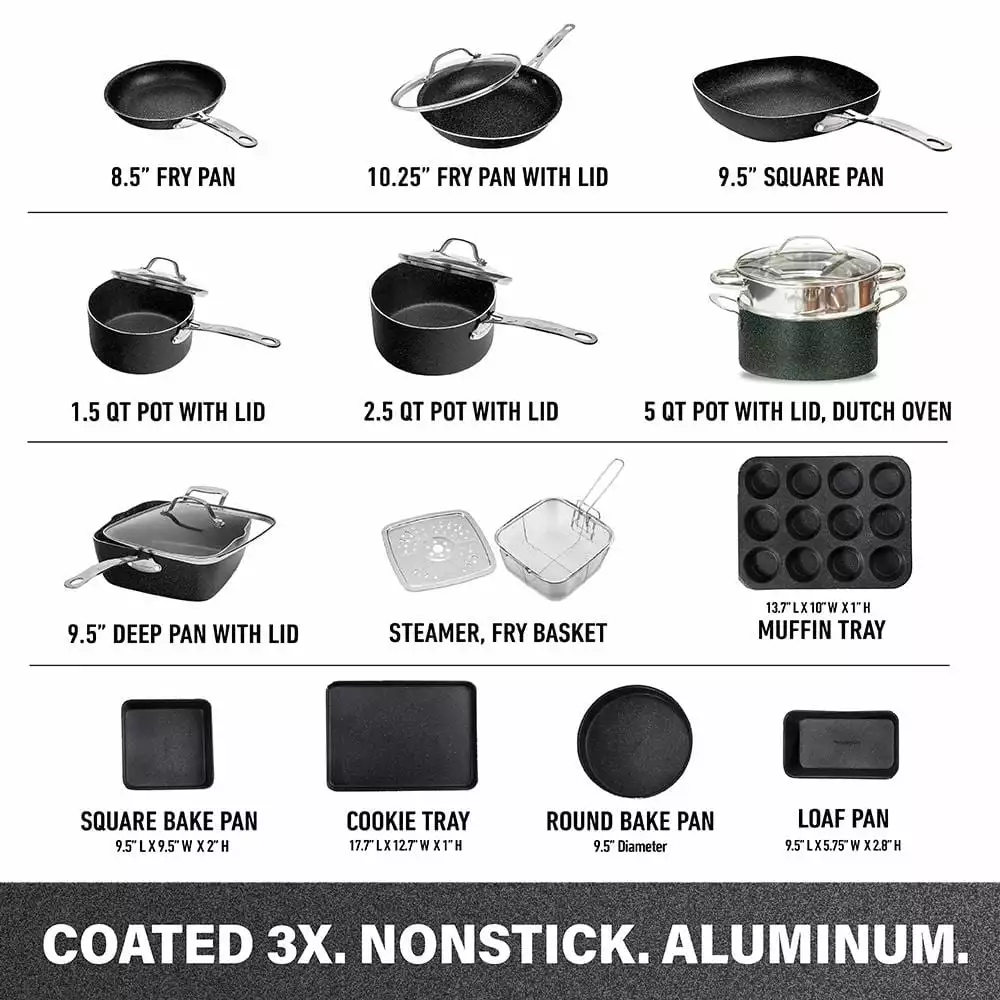 20-Piece Aluminum Ultra-Durable Non-Stick Diamond Infused Cookware and Bakeware Set by GRANITESTONE 7 20-Piece Aluminum Ultra-Durable Non-Stick Diamond Infused Cookware and Bakeware Set by GRANITESTONE - Image 5