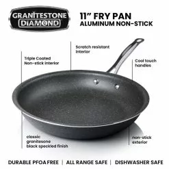 11 in. Aluminum Ultra-Durable Non-Stick Diamond Infused Round Fry Pan by GRANITESTONE 11 11 in. Aluminum Ultra-Durable Non-Stick Diamond Infused Round Fry Pan by GRANITESTONE -Cookware Sales Shop charcoal granitestone skillets 2145 4f 1000