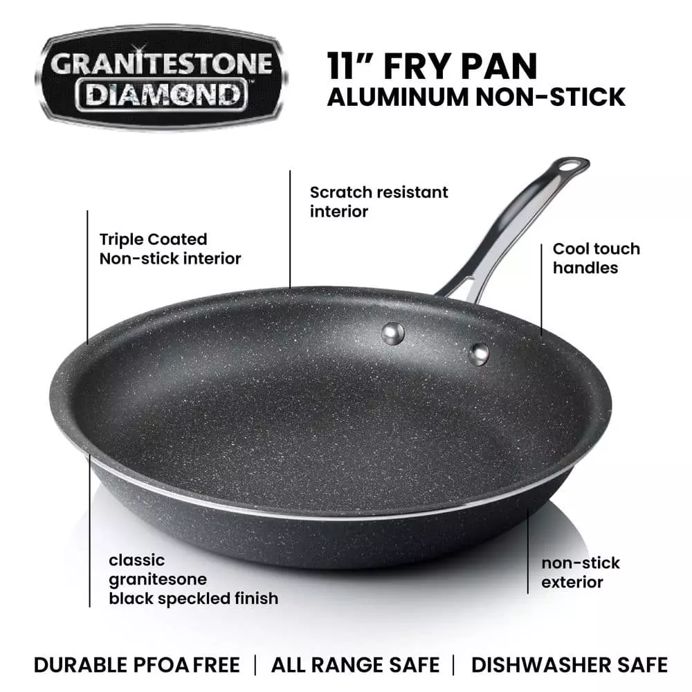 11 in. Aluminum Ultra-Durable Non-Stick Diamond Infused Round Fry Pan by GRANITESTONE 5 11 in. Aluminum Ultra-Durable Non-Stick Diamond Infused Round Fry Pan by GRANITESTONE - Image 3