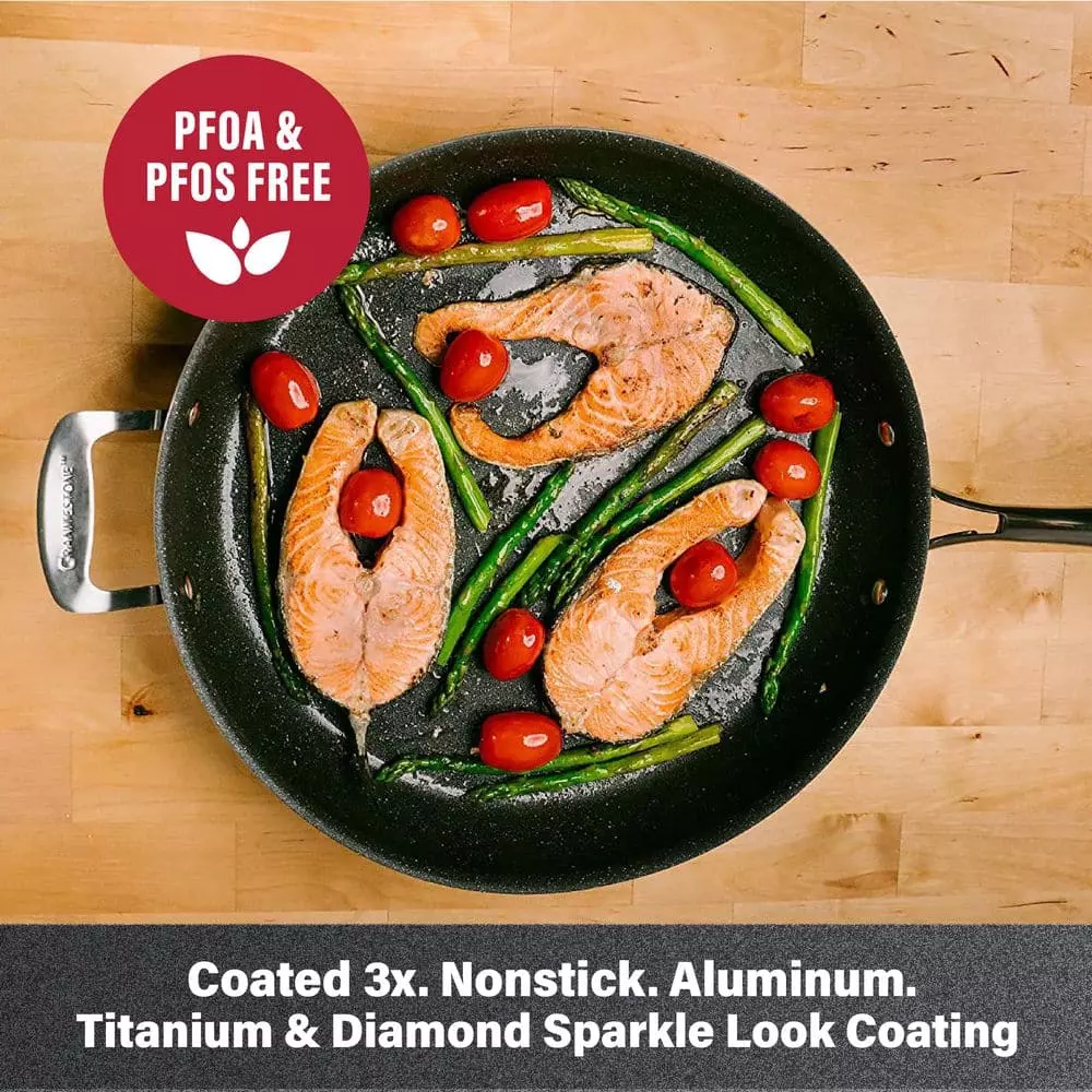 14 in. Aluminum Ultra-Durable Diamond Infused Family Skillet with Helper Handle by GRANITESTONE 5 14 in. Aluminum Ultra-Durable Diamond Infused Family Skillet with Helper Handle by GRANITESTONE - Image 3