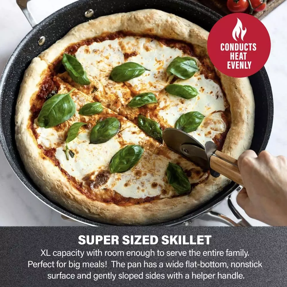 14 in. Aluminum Ultra-Durable Diamond Infused Family Skillet with Helper Handle by GRANITESTONE 4 14 in. Aluminum Ultra-Durable Diamond Infused Family Skillet with Helper Handle by GRANITESTONE - Image 2