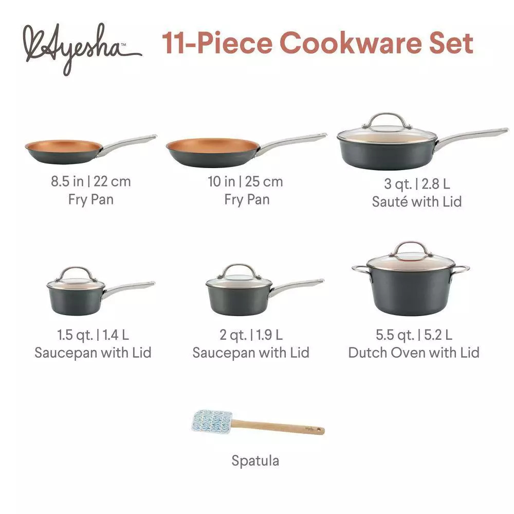 Home Collection 11-Piece Hard-Anodized Aluminum Nonstick Cookware Set in Charcoal Gray by Ayesha Curry 6 Home Collection 11-Piece Hard-Anodized Aluminum Nonstick Cookware Set in Charcoal Gray by Ayesha Curry - Image 4