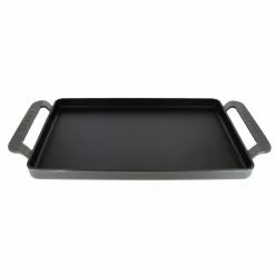 French Enameled 14 in. Rectangular Cast Iron Griddle in Caviar Grey by Chasseur