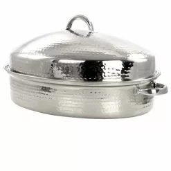 8 qt. Stainless Steel Oval Roasting Pan with Lid and Rack by GIBSON HOME