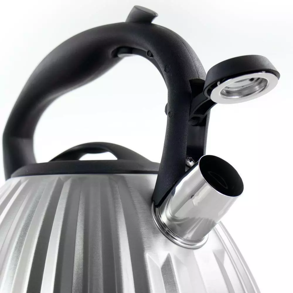 Donato 2.5 Qt. Stainless Steel Round Whistling Tea Kettle Brushed Chrome by Mr. Coffee 6 Donato 2.5 Qt. Stainless Steel Round Whistling Tea Kettle Brushed Chrome by Mr. Coffee - Image 4