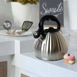 Donato 2.5 Qt. Stainless Steel Round Whistling Tea Kettle Brushed Chrome by Mr. Coffee 15 Donato 2.5 Qt. Stainless Steel Round Whistling Tea Kettle Brushed Chrome by Mr. Coffee -Cookware Sales Shop chrome mr coffee tea kettles 985114961m 76 1000