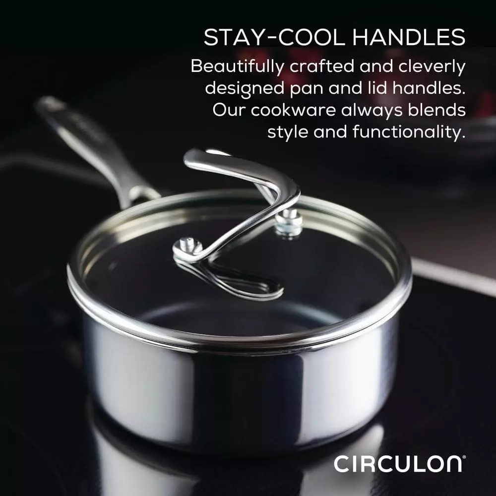 Clad Stainless Steel 2 qt. Stainless Steel Saucepan Silver with Glass Lid by Circulon 6 Clad Stainless Steel 2 qt. Stainless Steel Saucepan Silver with Glass Lid by Circulon - Image 4