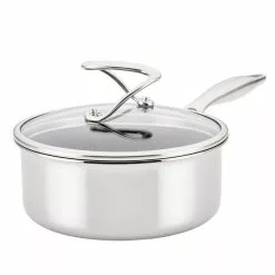 Clad Stainless Steel 2 qt. Stainless Steel Saucepan Silver with Glass Lid by Circulon