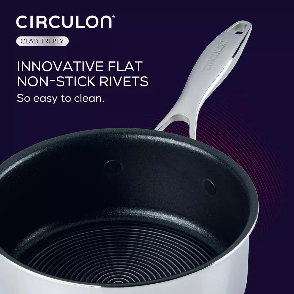 Clad Stainless Steel 2 qt. Stainless Steel Saucepan Silver with Glass Lid by Circulon 8 Clad Stainless Steel 2 qt. Stainless Steel Saucepan Silver with Glass Lid by Circulon - Image 6