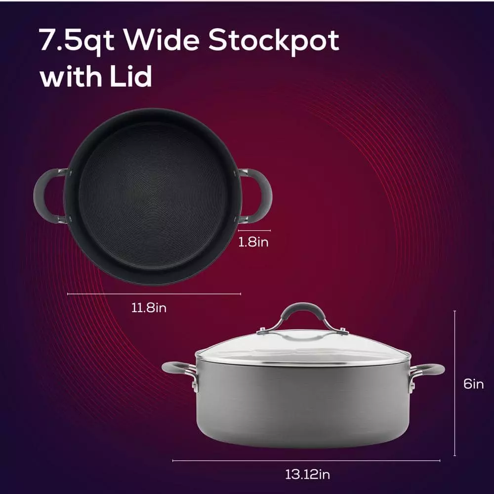 Radiance 7.5 qt. Hard-Anodized Aluminum Nonstick Stock Pot in Gray with Glass Lid by Circulon 9 Radiance 7.5 qt. Hard-Anodized Aluminum Nonstick Stock Pot in Gray with Glass Lid by Circulon - Image 7