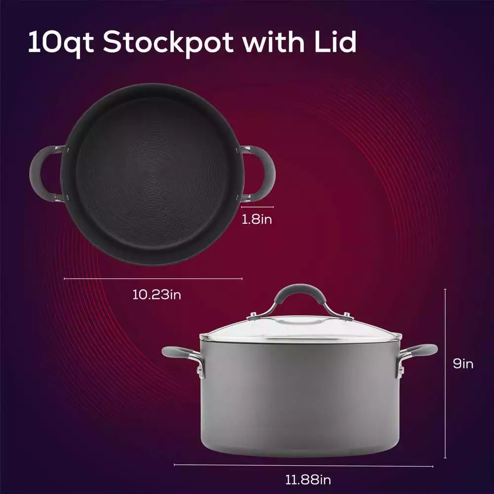 Radiance 10 qt. Hard-Anodized Aluminum Nonstick Stock Pot in Gray with Glass Lid by Circulon 7 Radiance 10 qt. Hard-Anodized Aluminum Nonstick Stock Pot in Gray with Glass Lid by Circulon - Image 5