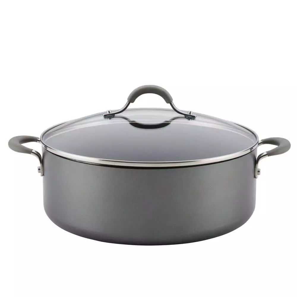 Elementum 7.5 qt. Hard-Anodized Aluminum Nonstick Stock Pot in Oyster Gray with Glass Lid by Circulon 3 Elementum 7.5 qt. Hard-Anodized Aluminum Nonstick Stock Pot in Oyster Gray with Glass Lid by Circulon