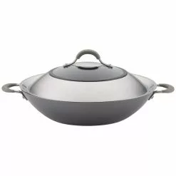 Elementum Hard-Anodized Nonstick Covered Wok with Side Handles, 14-Inch, Oyster Gray by Circulon